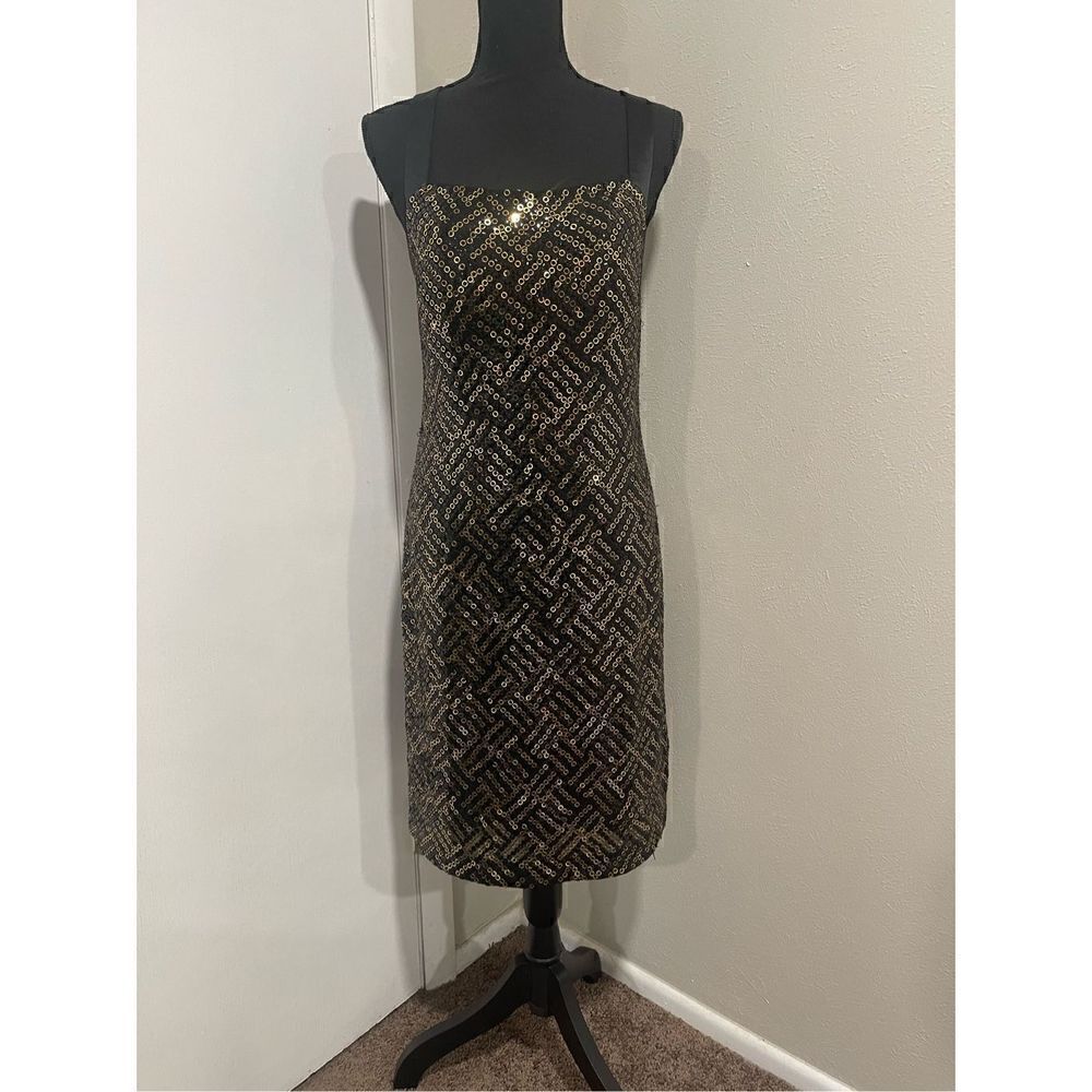 Marc Bouwer Black & Gold Sequined Dress Size 10